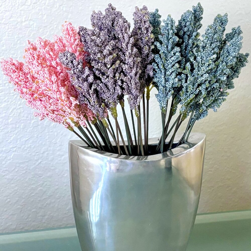 3 Colors Pink Blue Purple Bundle 6 Stems Realistic Artificial Lavender Flowers